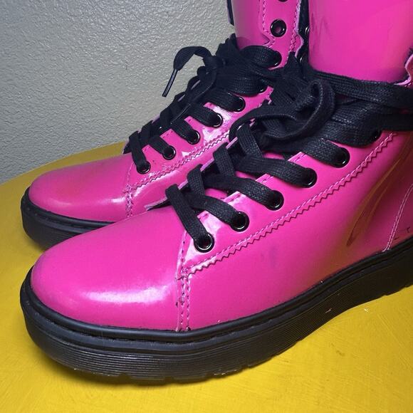 Dr Martens Hot Pink Mix Lamper Boots High Top Women's US 7 Patent Leather Docs - Picture 3 of 16